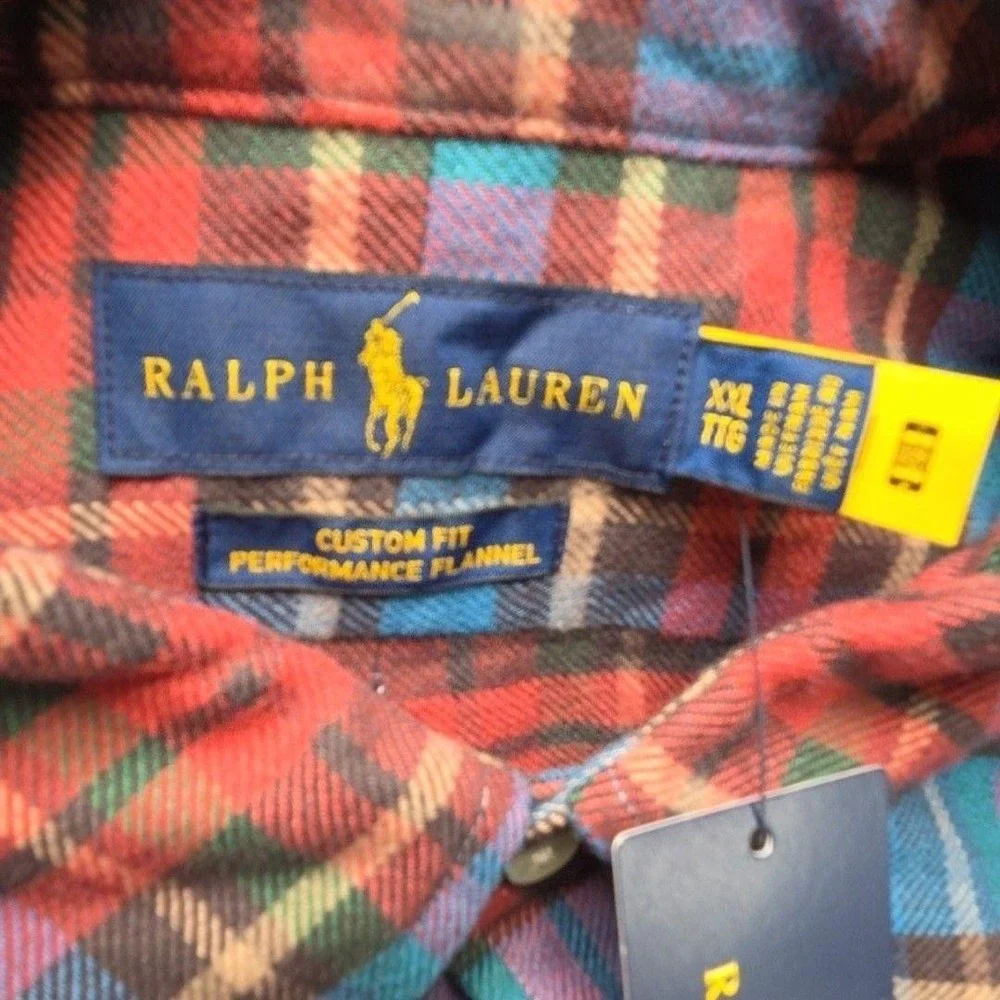 Polo Ralph Lauren Flannel Shirt Mens XXL Blue Red Plaid Performance Stretch